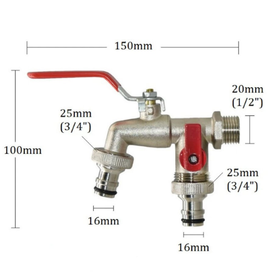 DualFlow Stainless Steel 2-Outlet Garden Faucet | Screw-On Hose Bib Splitter 