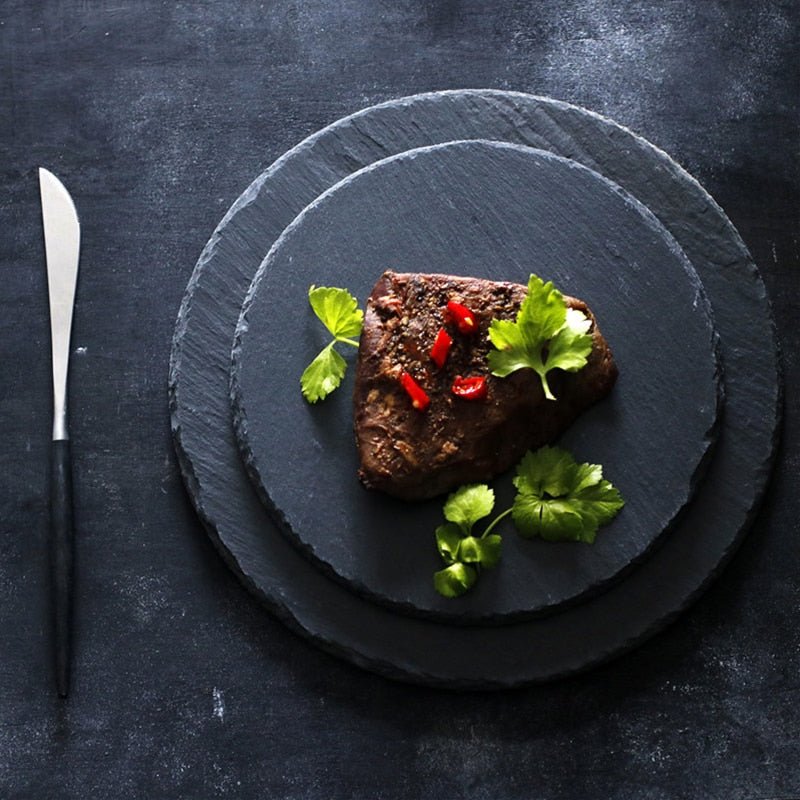 Durable Black Serving Plate for Hot & Cold Dishes – Eco-Friendly Slate-Inspired Design, Scratch-Resistant, Dishwasher Safe 