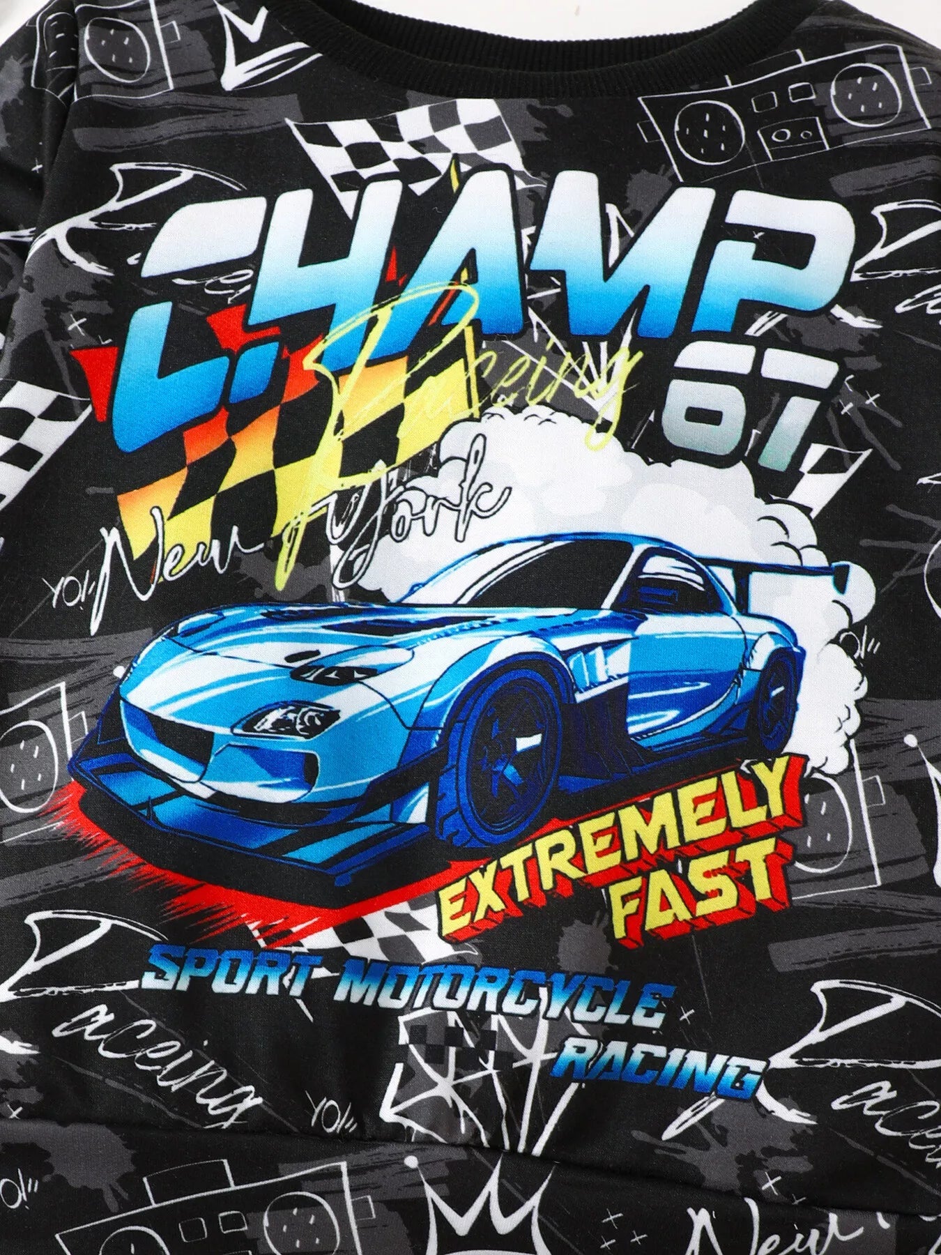 Children's Racing Car Print Long Sleeve Sweatshirt and Pants Set 