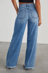 Raw Hem Wide Leg Jeans with Pockets 