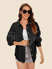 Raw Hem Fringe Detail Denim Jacket 