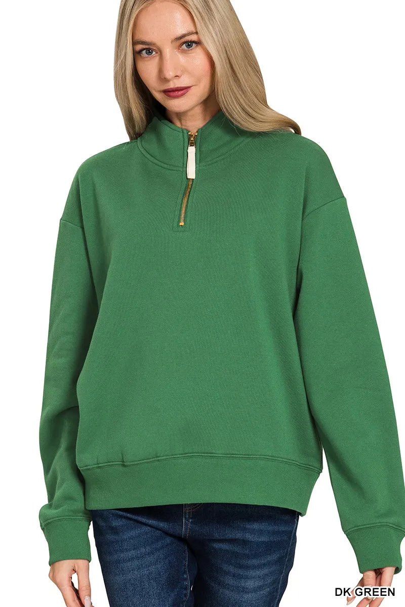 Zenana Fleece Half Zip Sweatshirt 