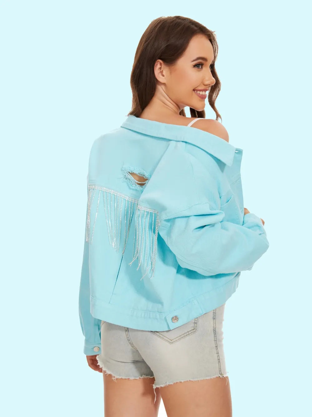 Distressed Distressed Button Up Denim Jacket 