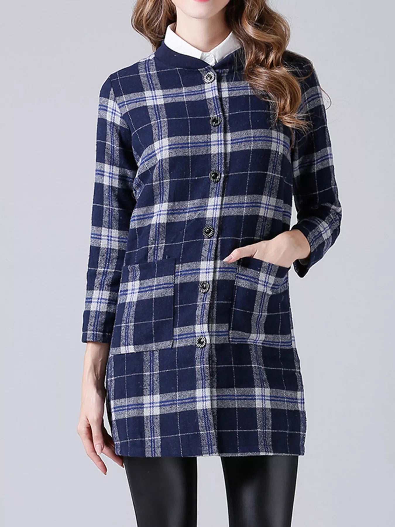 Plus Size Plaid Button-Down Longline Shirt 