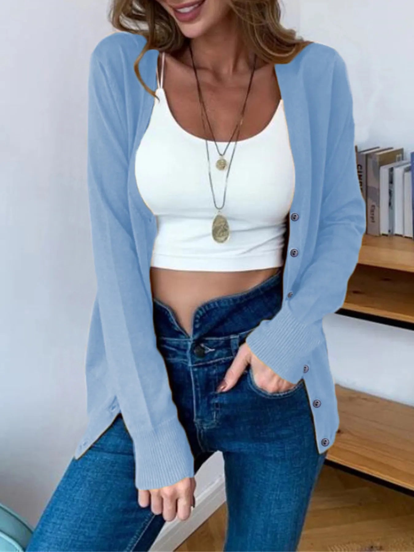 Button-Up Long Sleeve Cardigan 