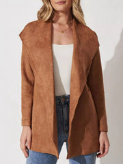 Suede Tie Waist Long Sleeve Outerwear 
