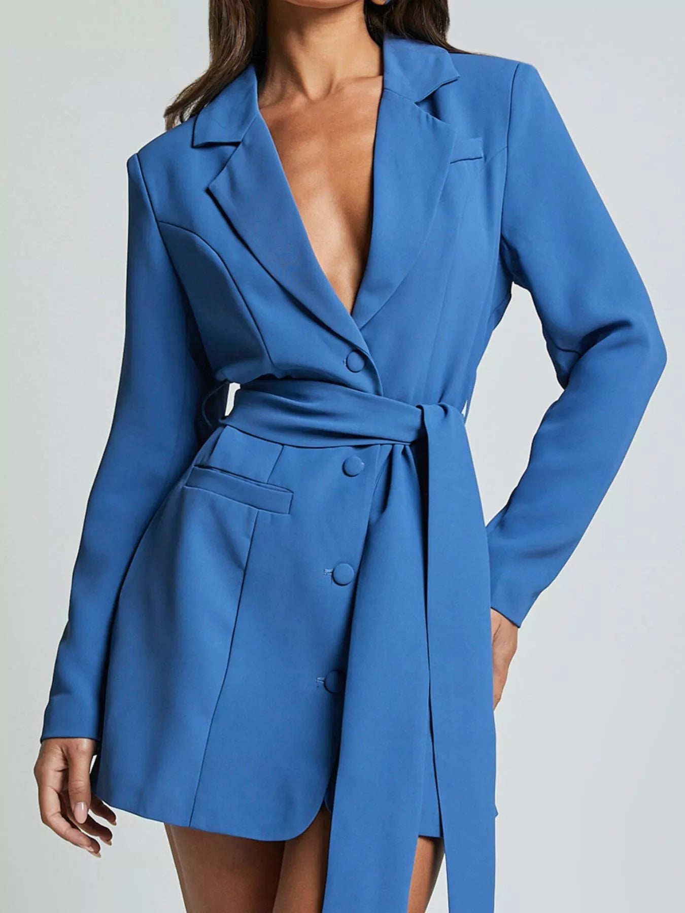 Lapel Collar Tie Waist Blazer 