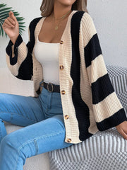 Color Block Button-Up Cardigan 