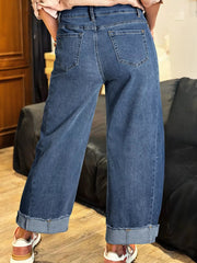 Stitched Raw Hem Wide Leg Loose Jeans 