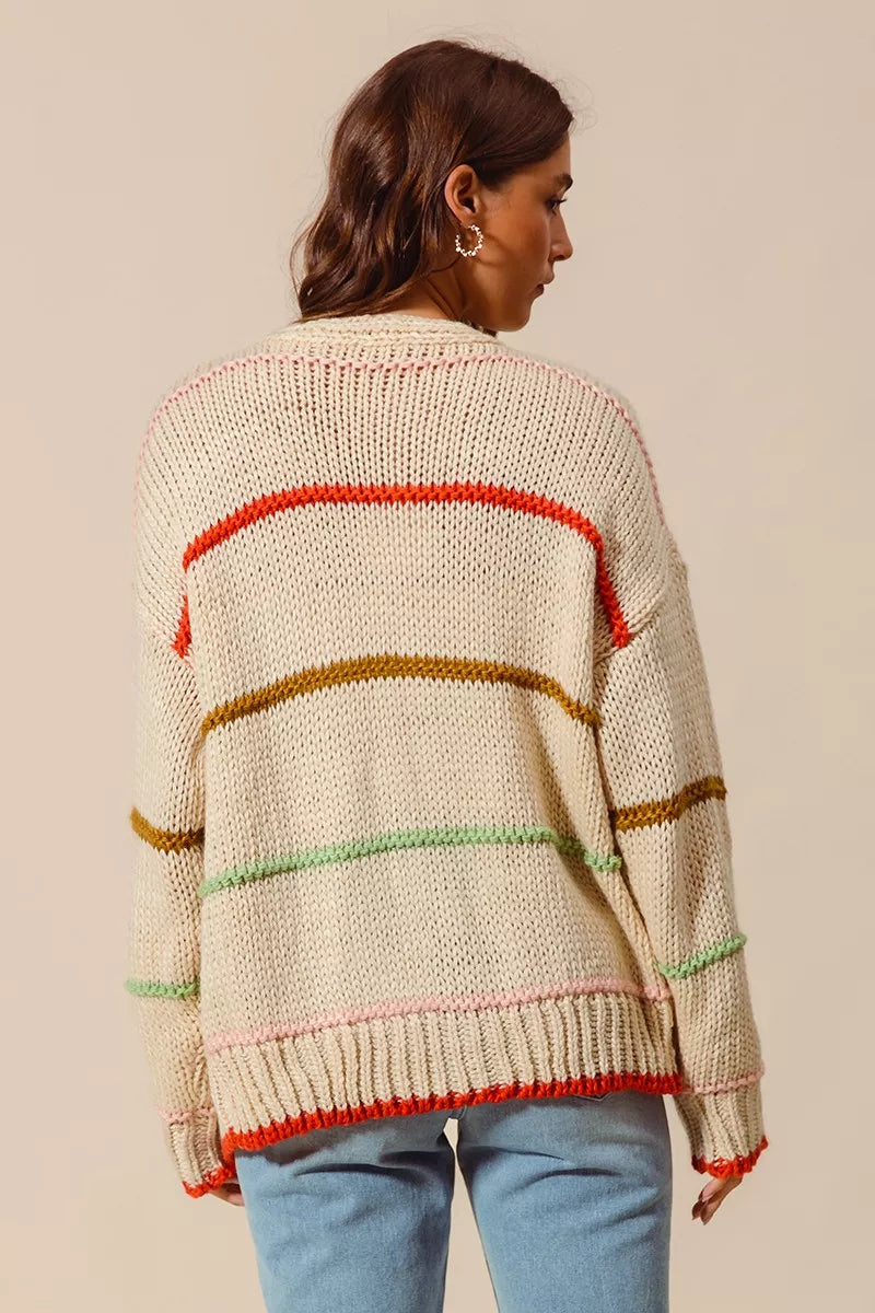 SO ME Loose Fit Multi Stripe Open Front Cardigan 