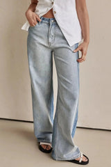 Contrast Straight Leg Jeans with Pockets 