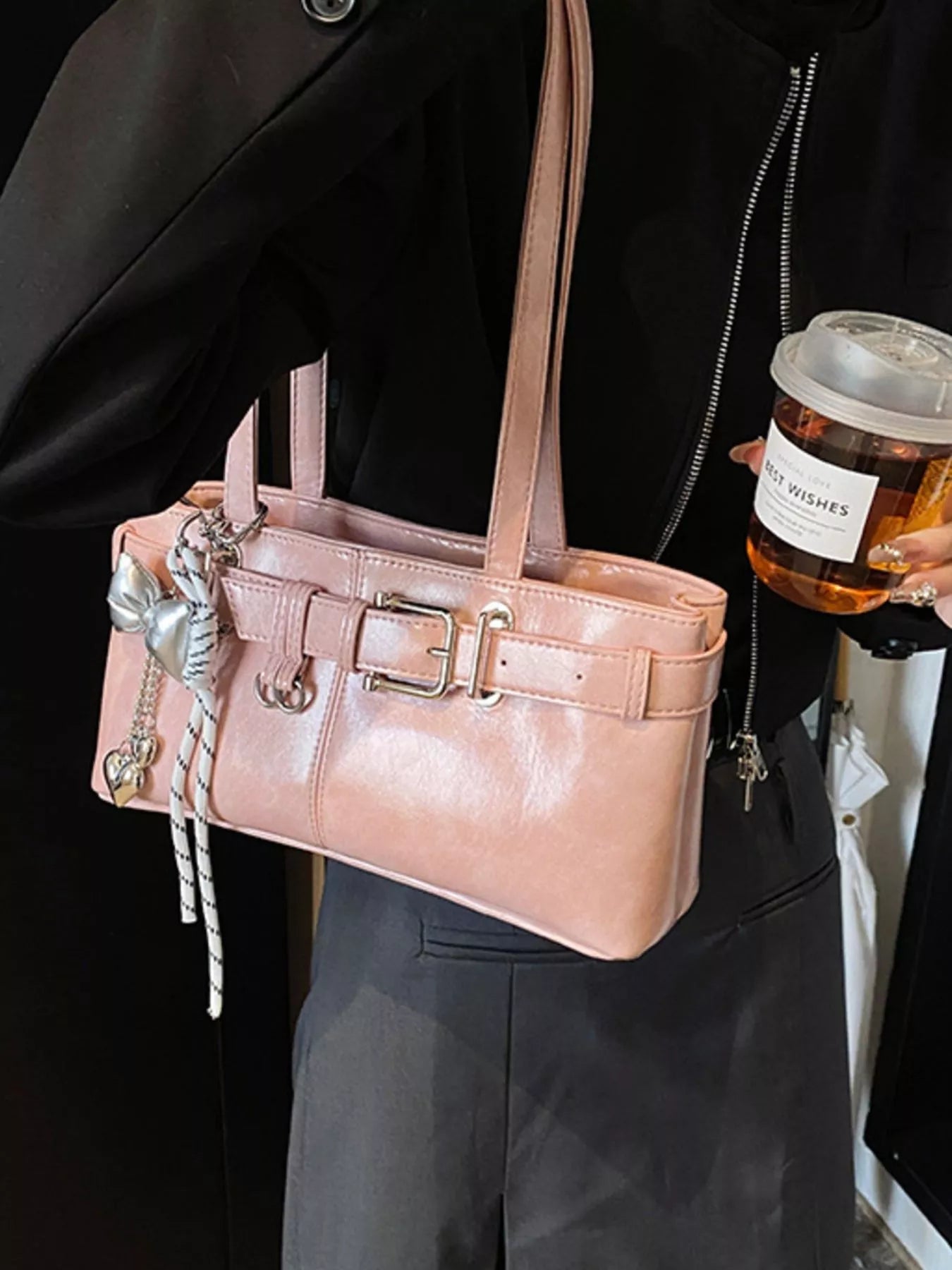 Buckle Decor Shoulder Bag 