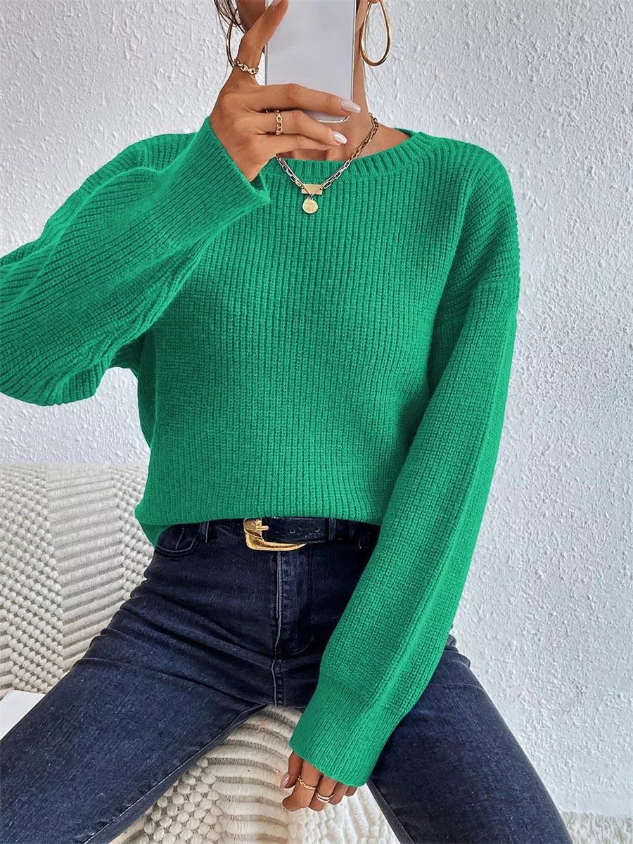 Ribbed Knit Dropped Shoulder Sweater 