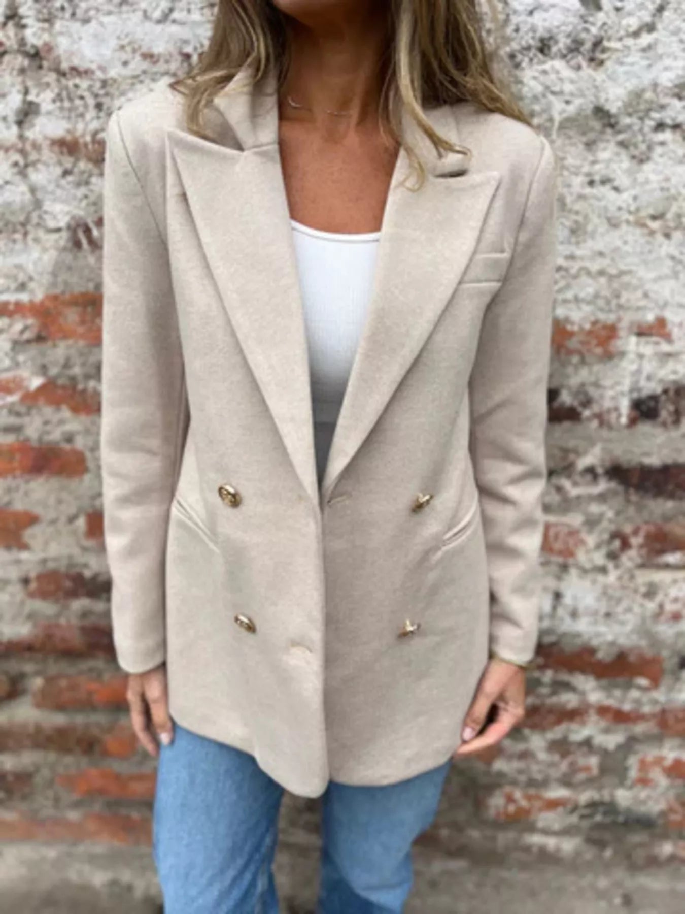 Full Size Double Breasted Long Sleeve Blazer Plus Size 