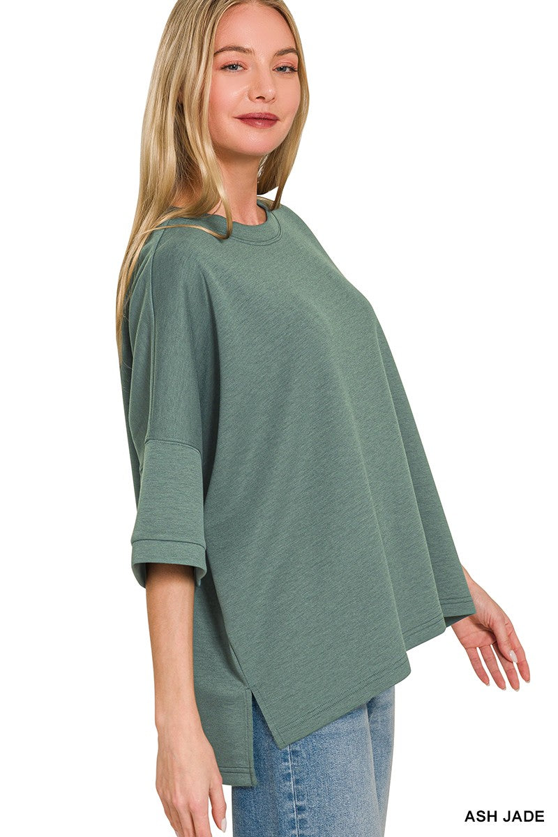Zenana Full Size Scuba Round Neck Top With Side Slits Plus Size 