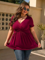 Plus Size Surplice Short Sleeve T-Shirt 