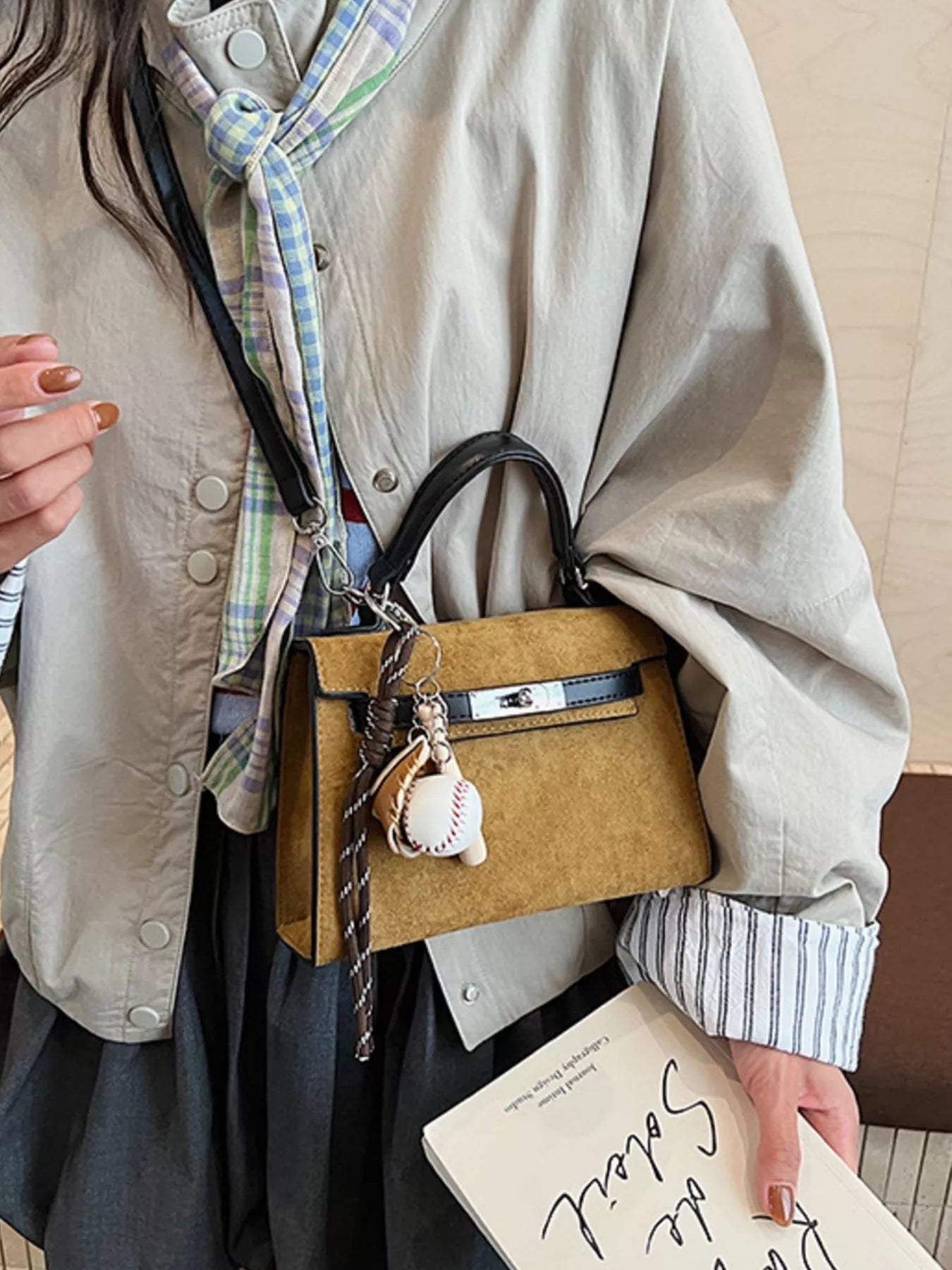 Crossbody Bag with Baseball Charm 