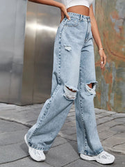 Distressed Wide Leg Jeans with Pockets 