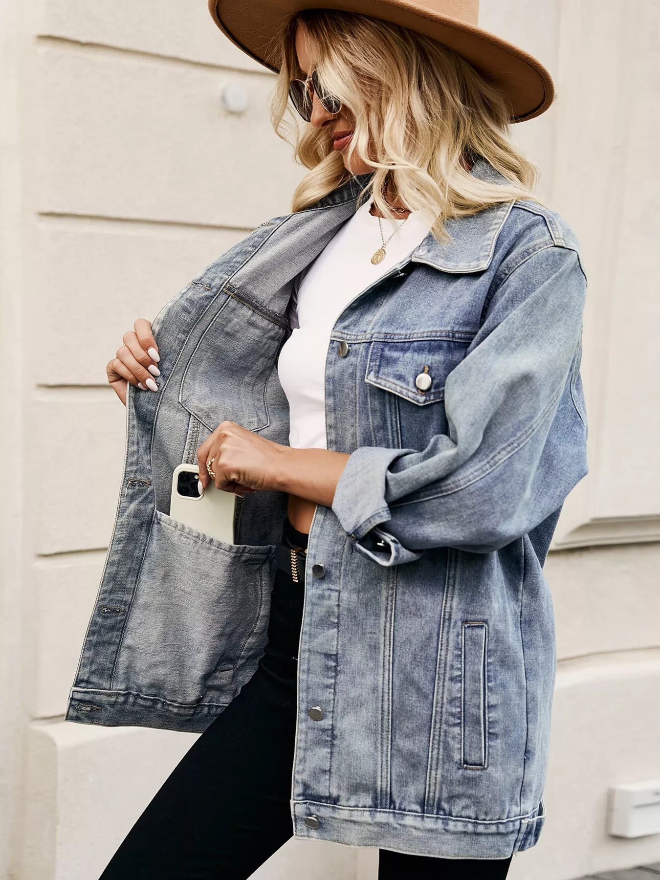 Button Up Long Sleeve Denim Jacket 