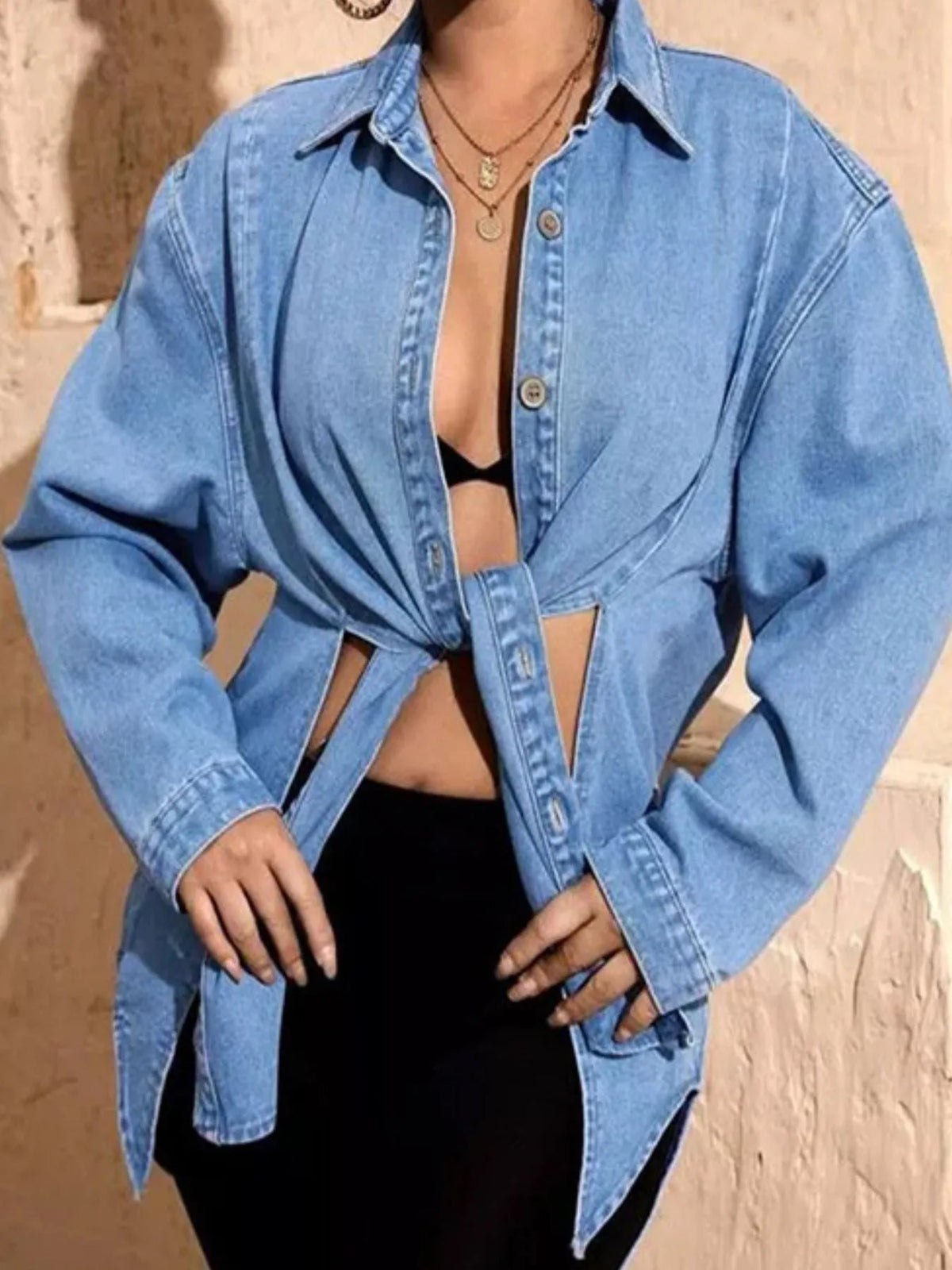 Slit Button Up Denim Shirt 