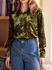 Velvet Button-Down Long Sleeve Shirt 