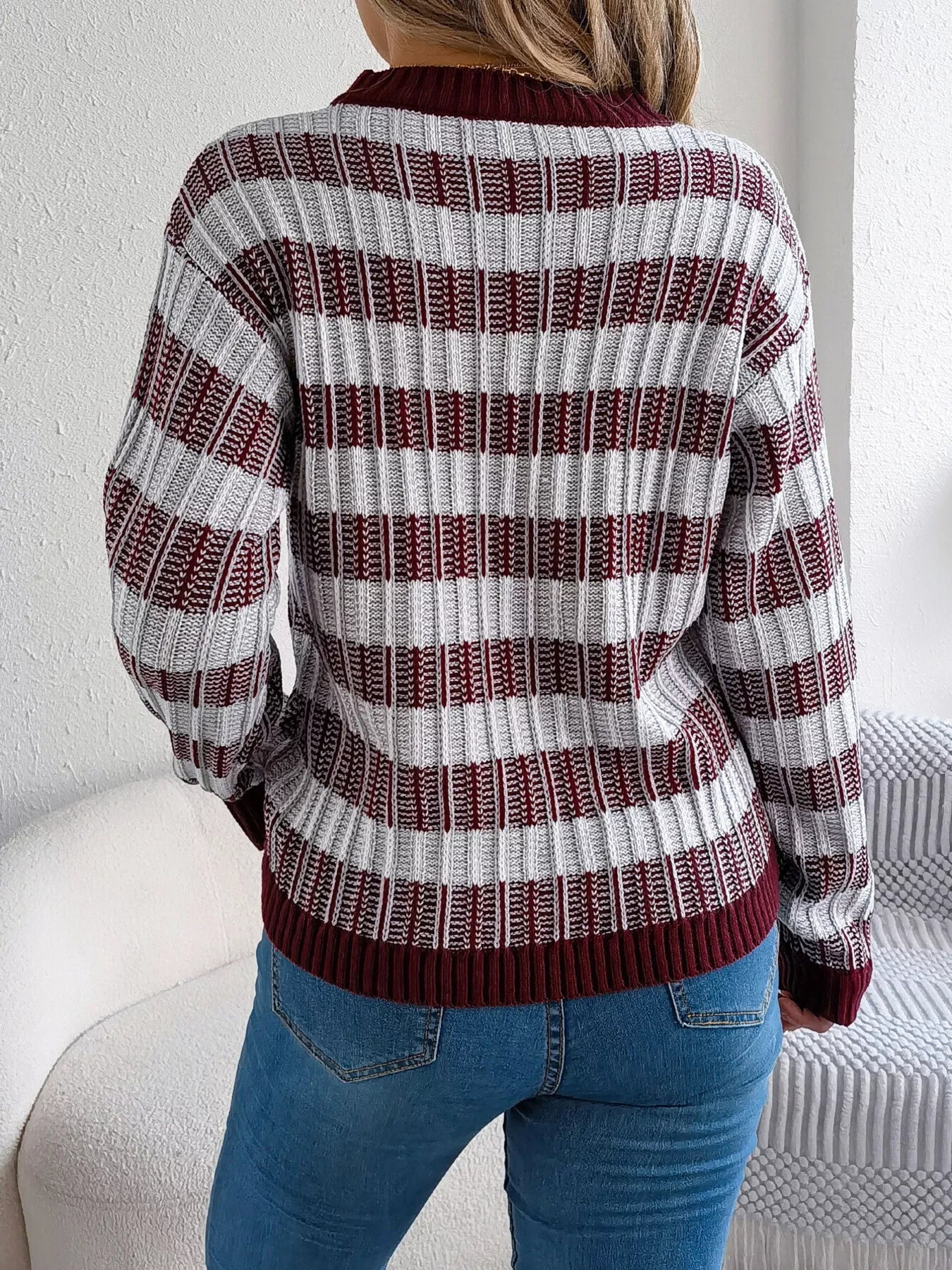 Striped Round Neck Long Sleeve Sweater 