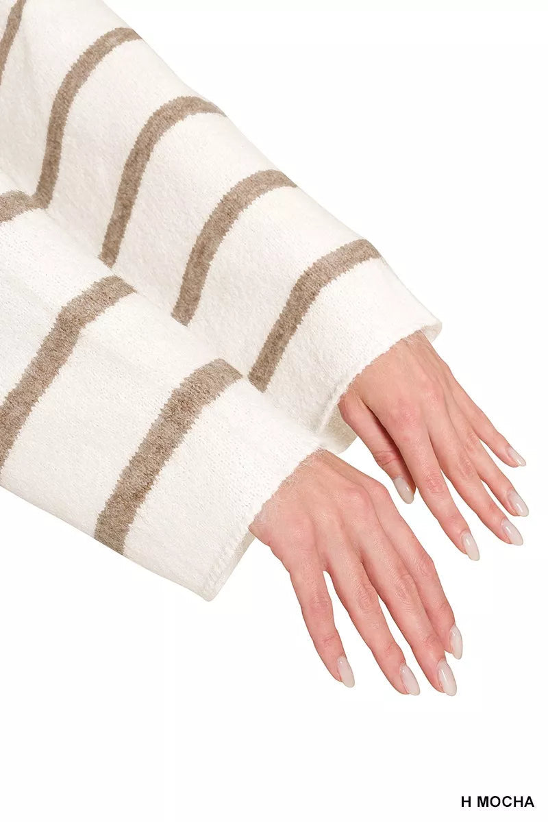 Zenana Wool Blend Striped Sweater 