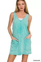Zenana Acid Washed Overall Knit Mini Dress 