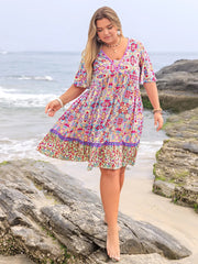 Plus Size Lace Detail Printed Half Sleeve Dress 