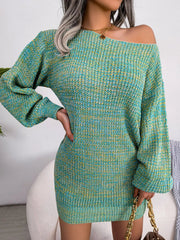 Multi-Color One-Shoulder Sweater Dress 