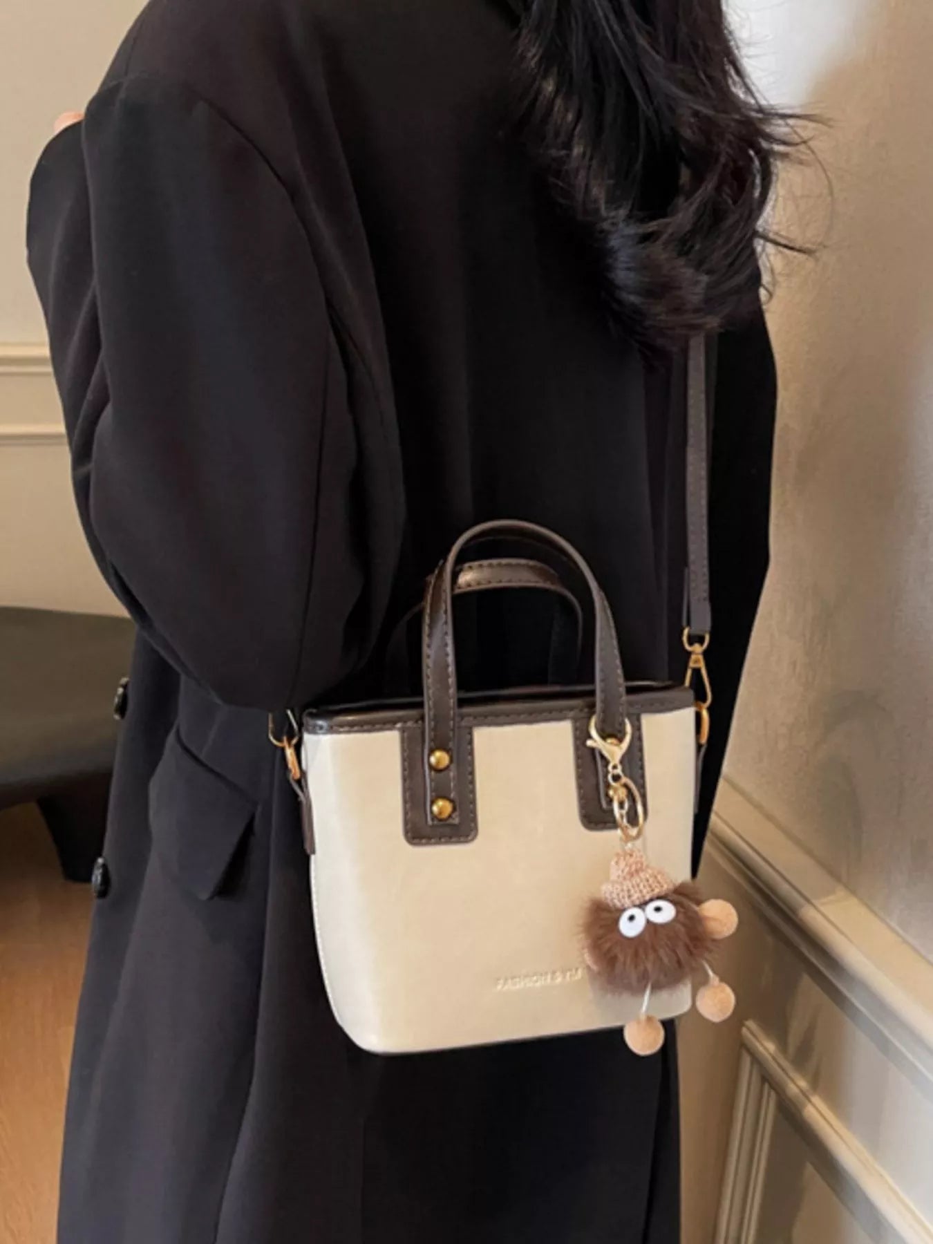 Leather Crossbody Bag with Charm 