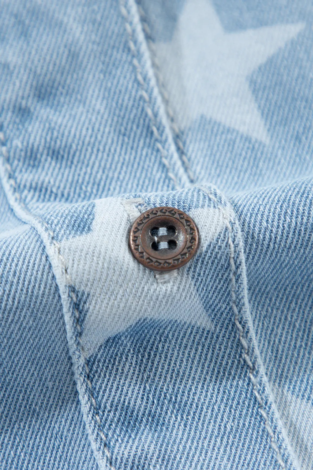 Raw Hem Star Collared Neck Denim Top 