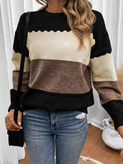 Color Block Crew Neck Drop Shoulder Sweater 