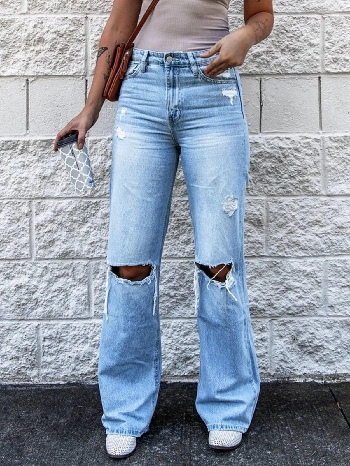 High Waist Distressed Jeans 