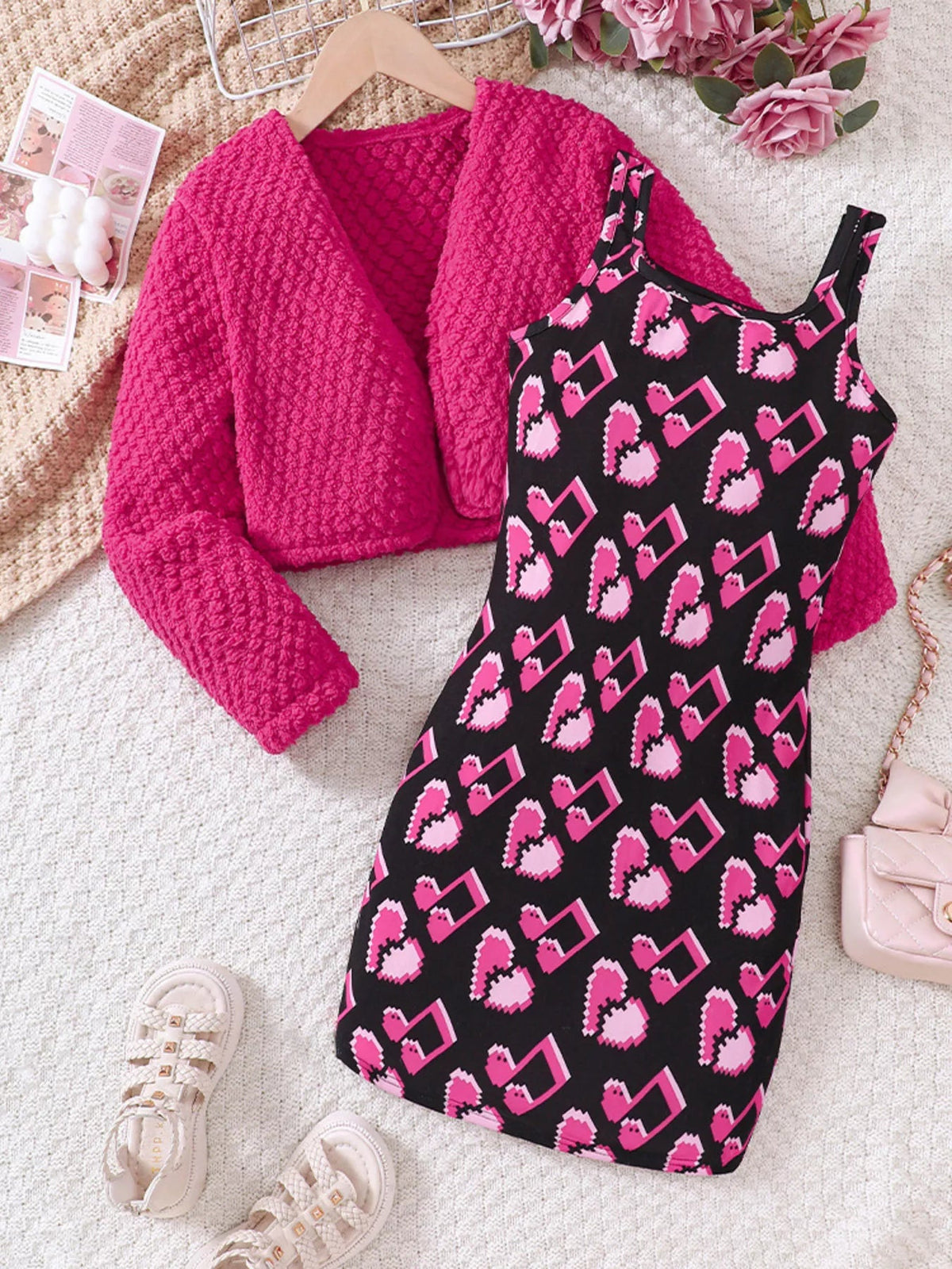 Children's Printed Dress and Cardigan Set 