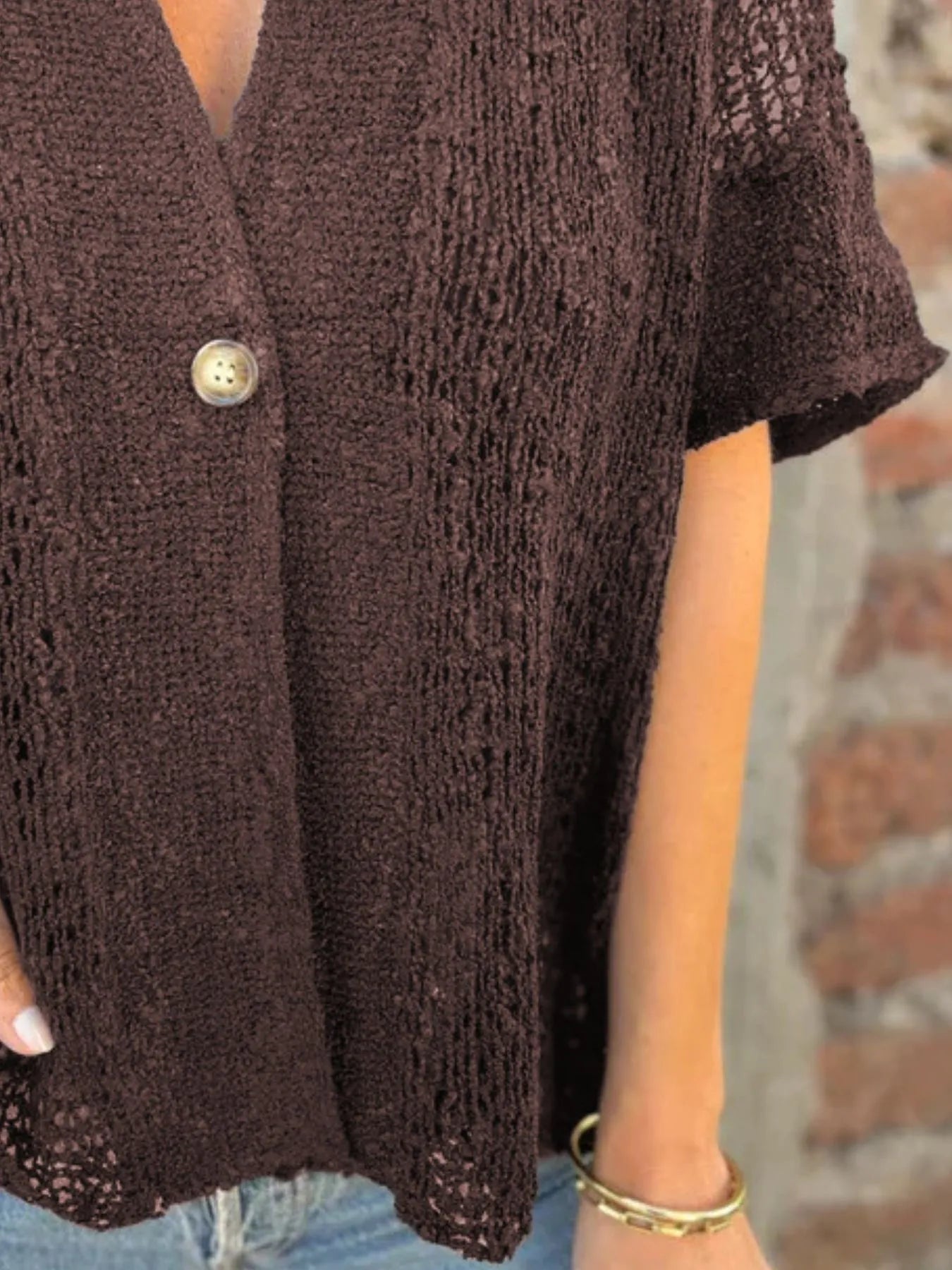 Full Size One Button Half Sleeve Cardigan Plus Size 