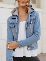 Full Size Button Up Drawstring Hooded Denim Jacket Plus Size 