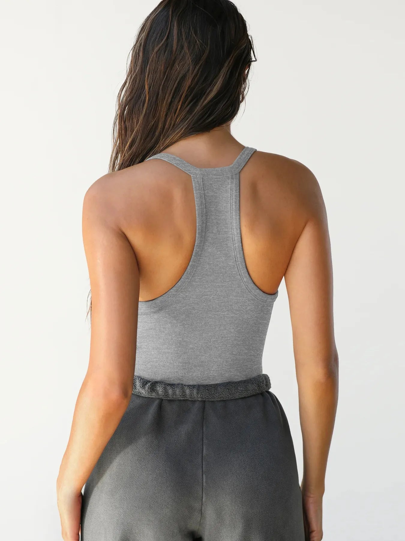Ribbed V-Neck Halter Tank Top 