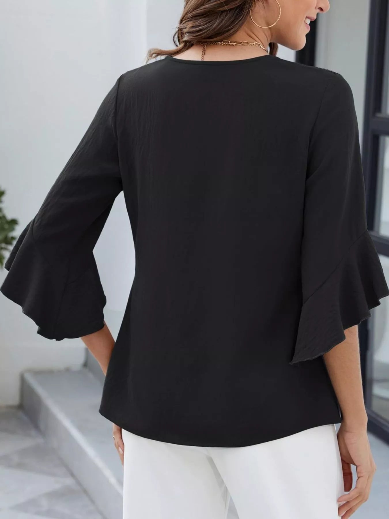 V-Neck Ruffle Sleeve Blouse 
