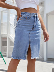 Raw Hem Slit Denim Skirt 