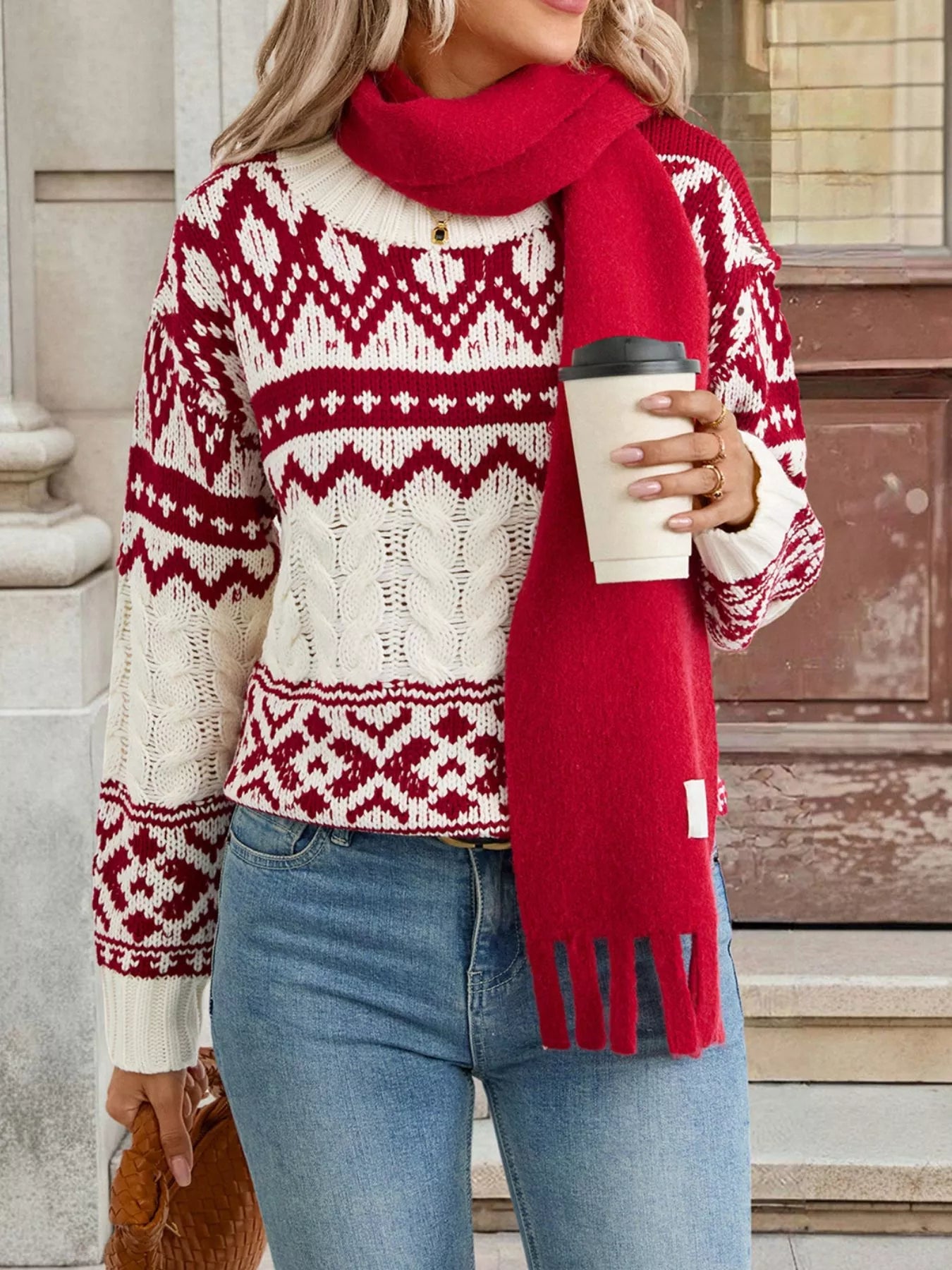 Christmas Cable Knit Long Sleeve Sweater 
