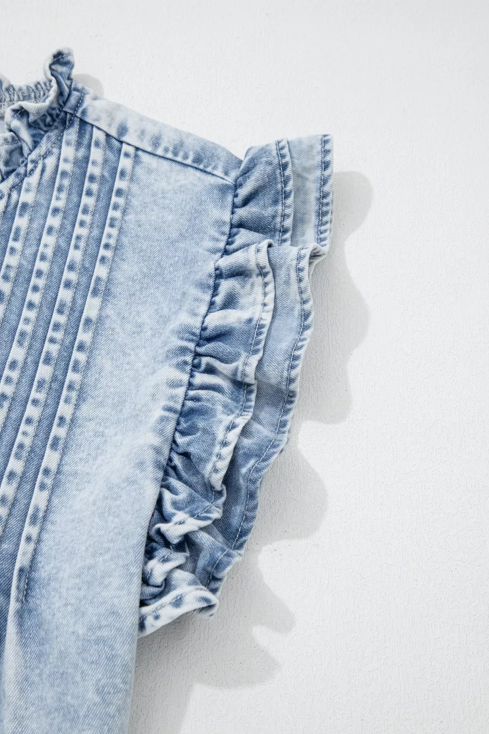 Ruffle Pleated Detail Vintage Washed Denim Top 