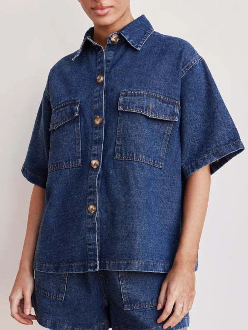Button Up Half Sleeve Denim Shirt 