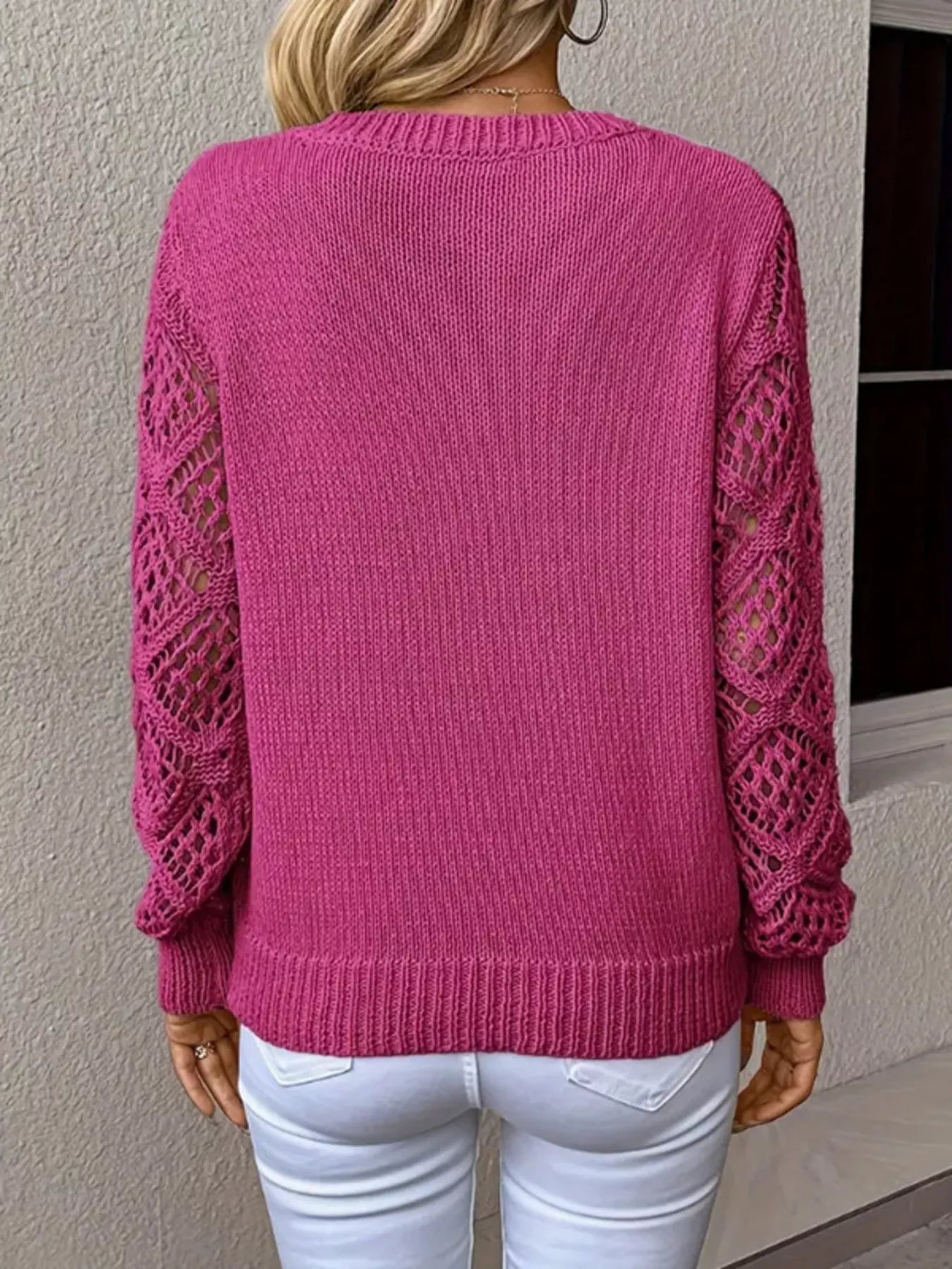 Openwork V-Neck Long Sleeve Sweater 