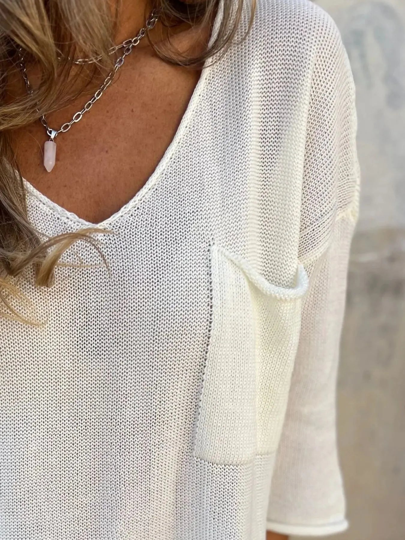 Full Size Casual V-Neck Knit Sweater Plus Size 