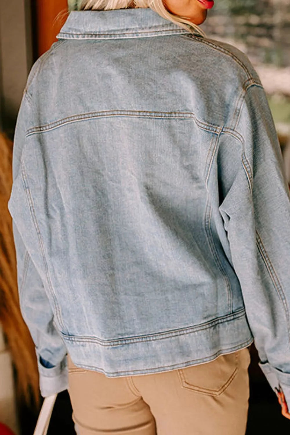 Zip Up Drop Shoulder Denim Jacket 