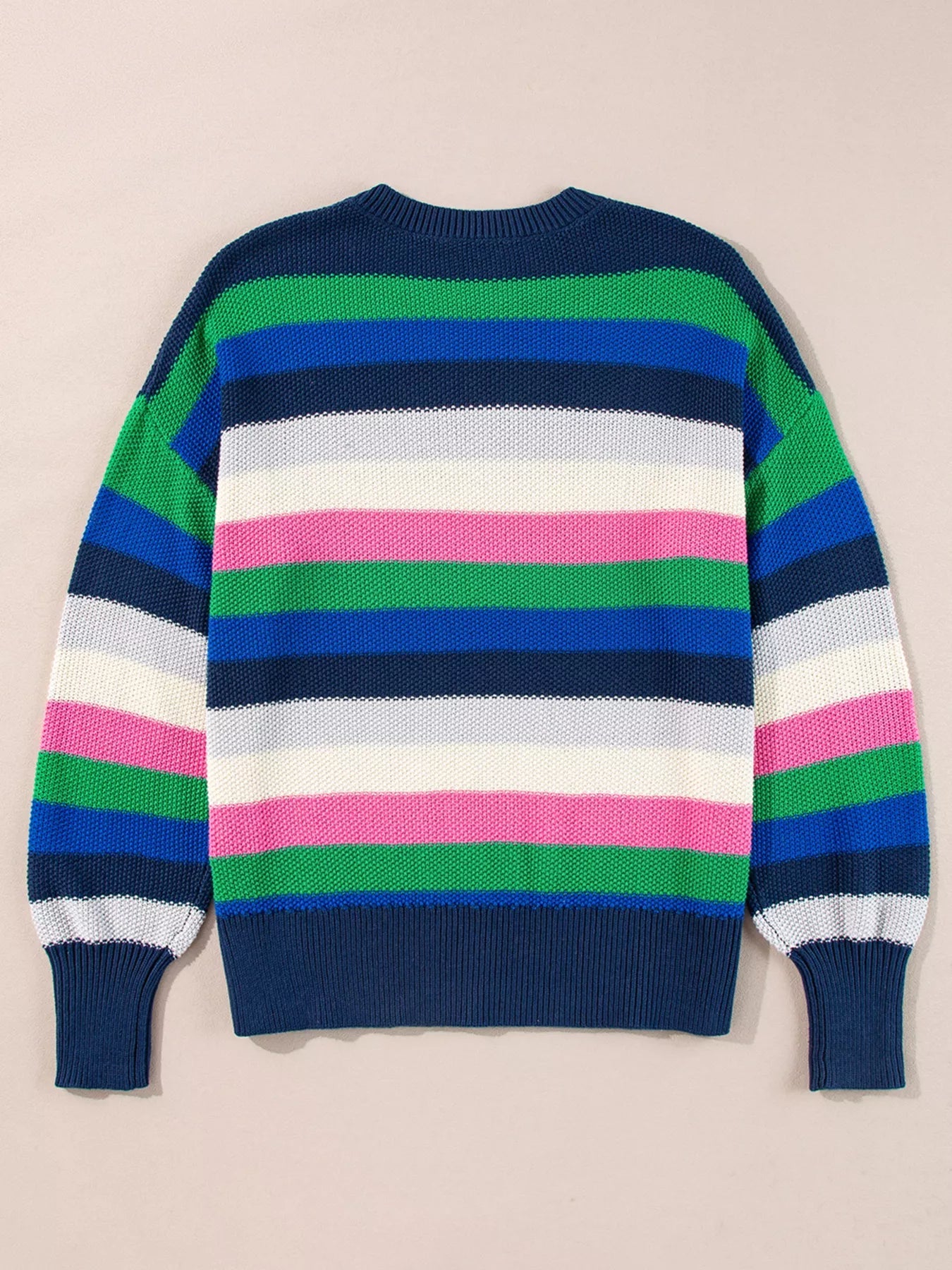 Rainbow Striped Crew Neck Drop Shoulder Sweater 