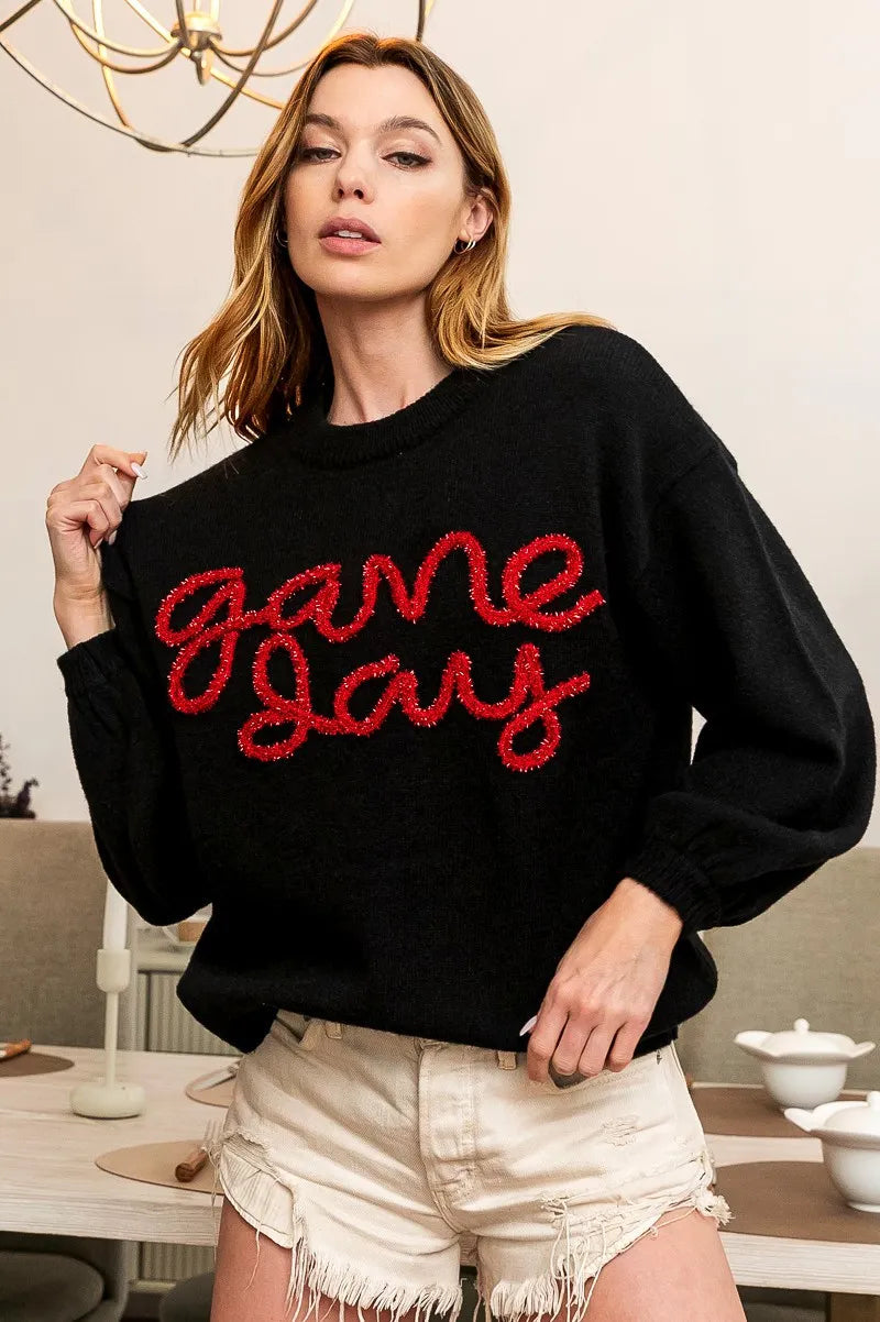 BiBi Game Day Metallic Letter Sweater 