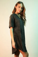 VERY J Mineral Washed Ribbed Knit Mini Dress 