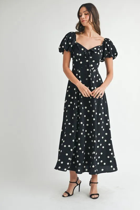 MABLE Polka Dot Puff Sleeve Midi Dress 